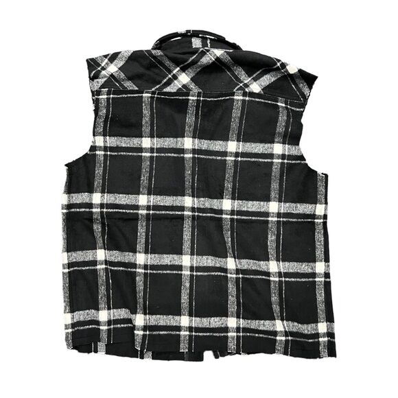 Oat Plaid Wool Blend Snap Button Vest Layering - Picture 11 of 13